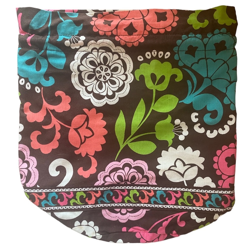 Vera Bradley Drawstring Bucket Bag Floral Waterproof Interior Brown Blue Pink - Picture 3 of 7